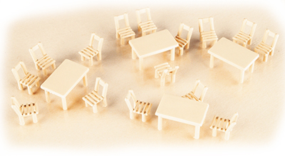 Auhagen 41607: Wooden tables, Wooden chairs