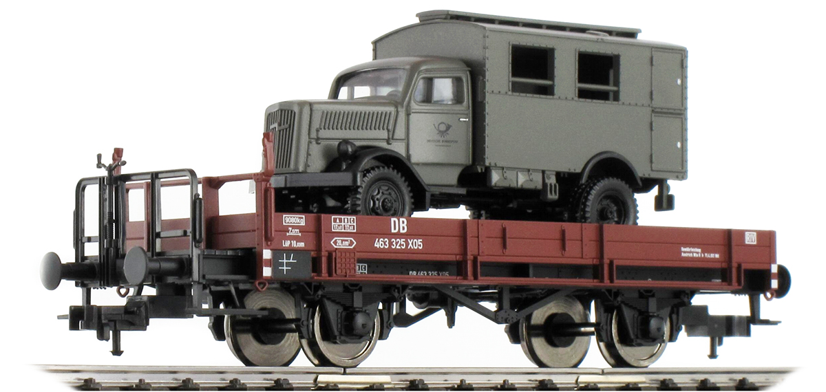 Fleischmann 525301: Low sided Gondola w. Reichspost Truck