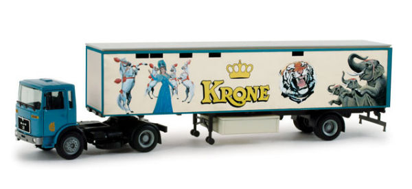 Herpa 158312: MAN F8 Koffer-Satelzug Circus Krone trailer