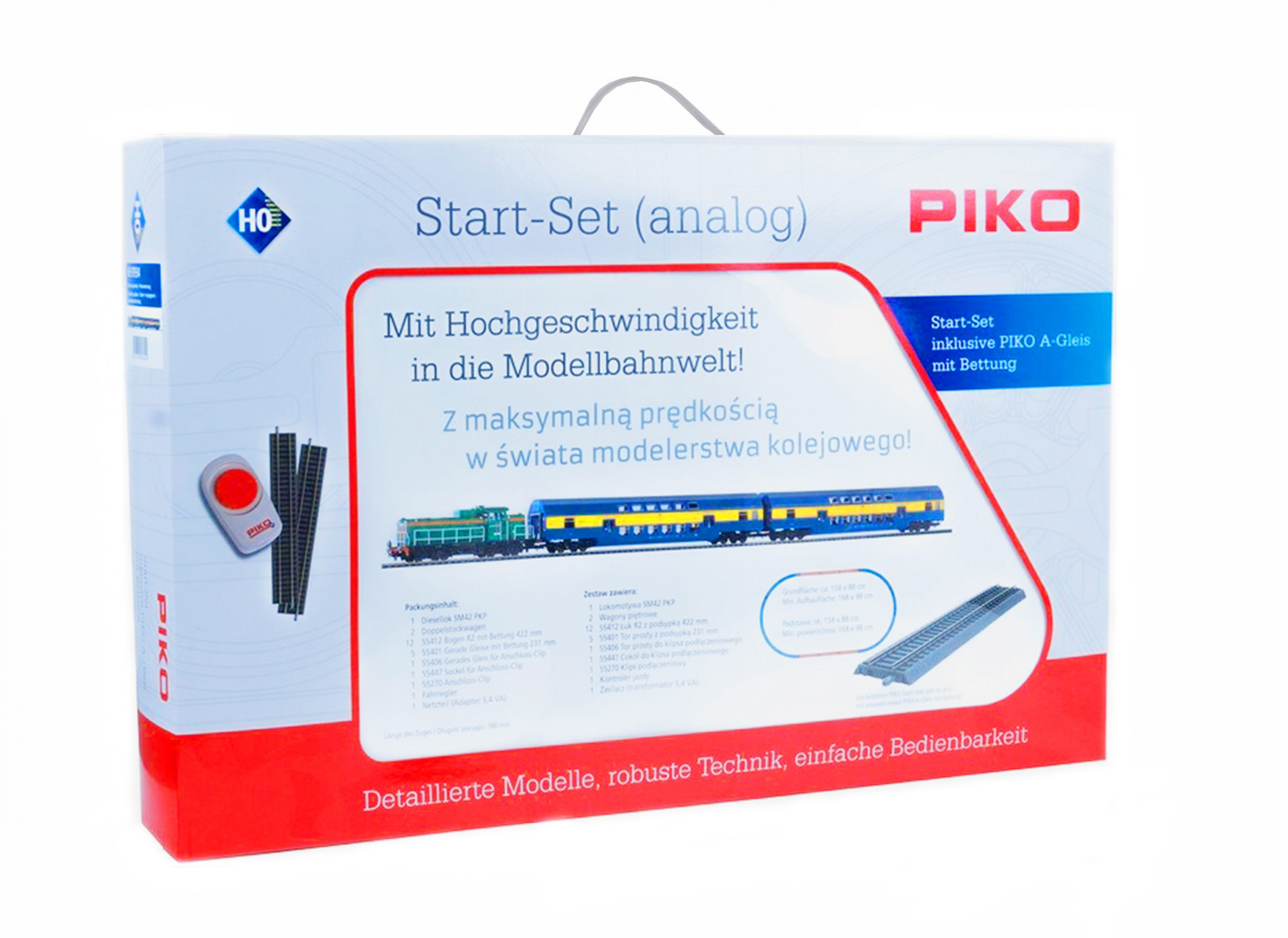 Piko 97934: Stardikomplekt Reisirong ja 2 kahekordsed reisivagunid, Diiselvedur SM42