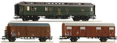 Roco 74091: Wagons set to form a mail train of the DB, 3 pcs